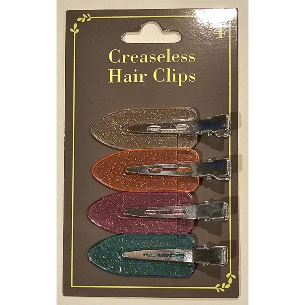❤️‍🔥$4~ Creaseless Hair Clips, Sparkly Clear, Orange, Pink, & Teal, 4-Pack